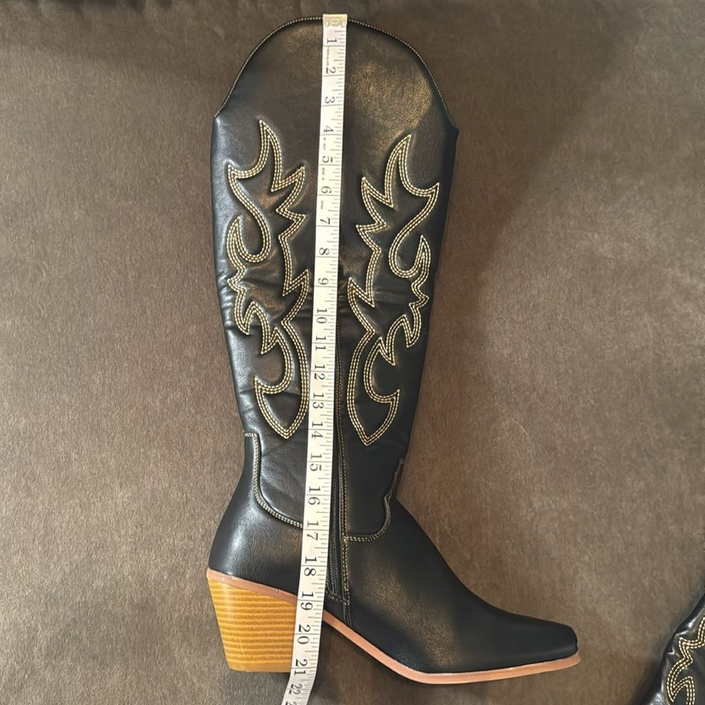 Women’s Black Western Cowgirl Boots Knee High Pointed Toe Side Zip Size 11 NEW - Picture 11 of 16